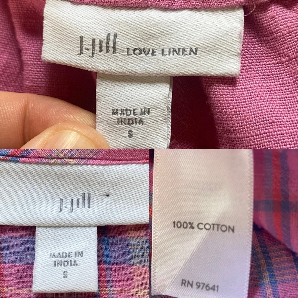 J Jill Two Piece Set Pink Plaid Button Up Top Linen Pull On Wide Leg Pants S